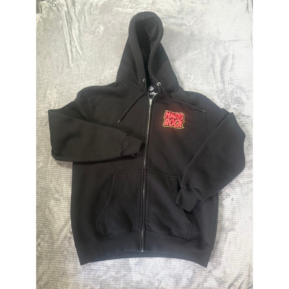 Hard Rock Cafe Mens Full Zip Hoodie Black Santa Christmas Sweatshirt L RN160173 - Picture 2 of 5